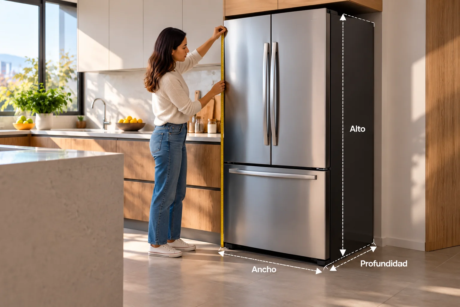 Medidas de refrigerador para calcular el espacio disponible en la cocina